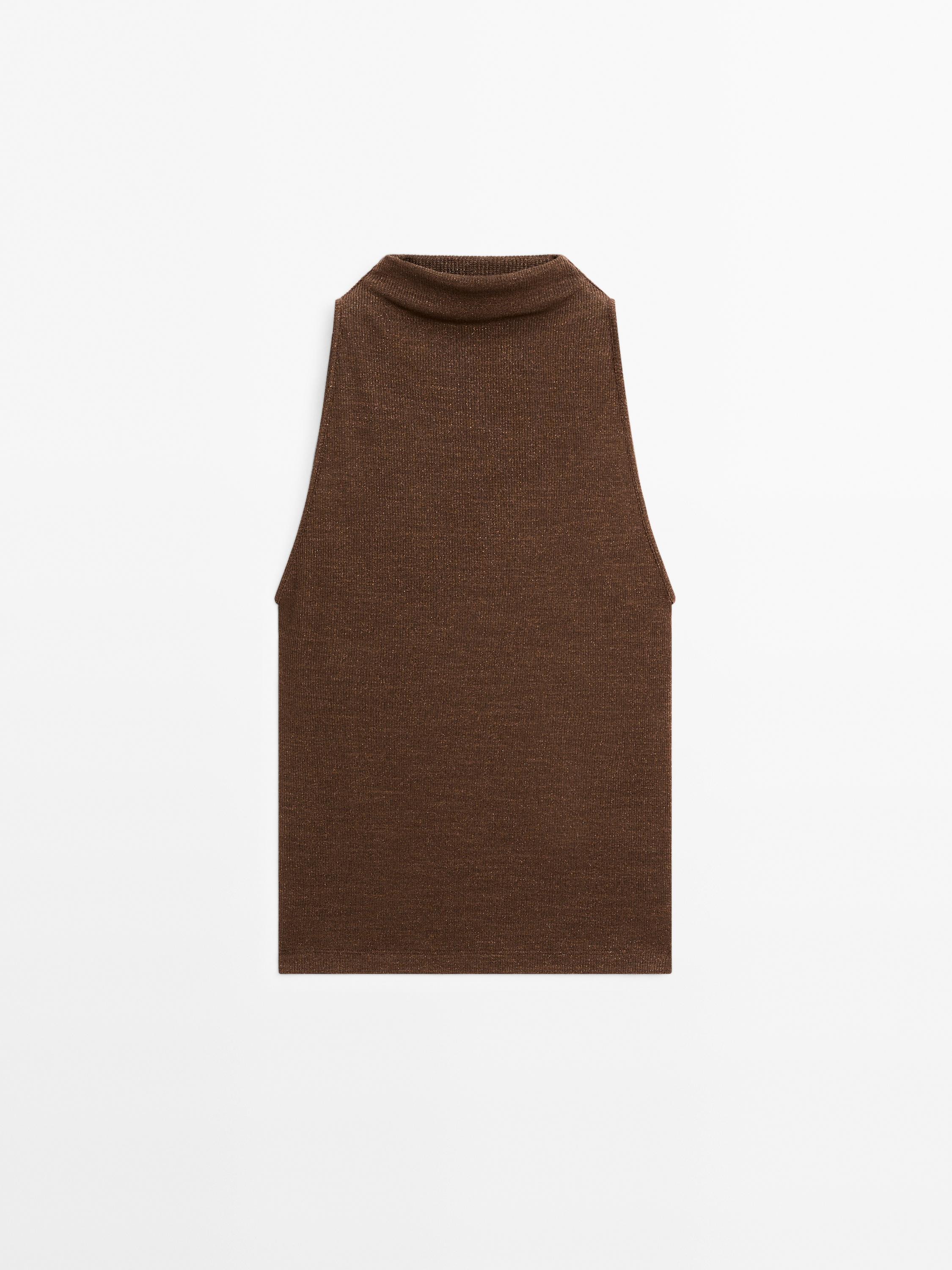 Top à encolure américaine effet métallisé